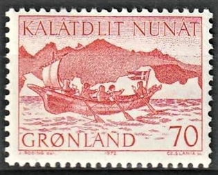 FRIMÆRKER GRØNLAND | 1972 - AFA 82 - Postbefordring - 70 øre rød - Postfrisk